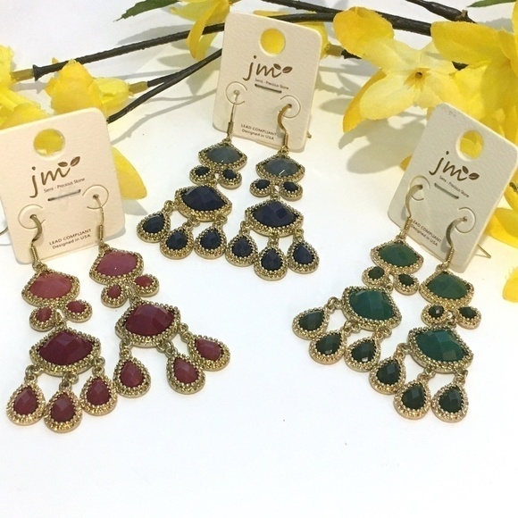 𝅺3/$29! 3 Pairs Fancy Bold Jewel Tone Earrings - Picture 6 of 8